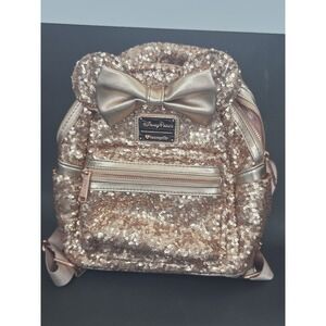 Disney Parks Loungefly Rose Gold Sequin Minnie Mini Backpack Exclusive *See Pics